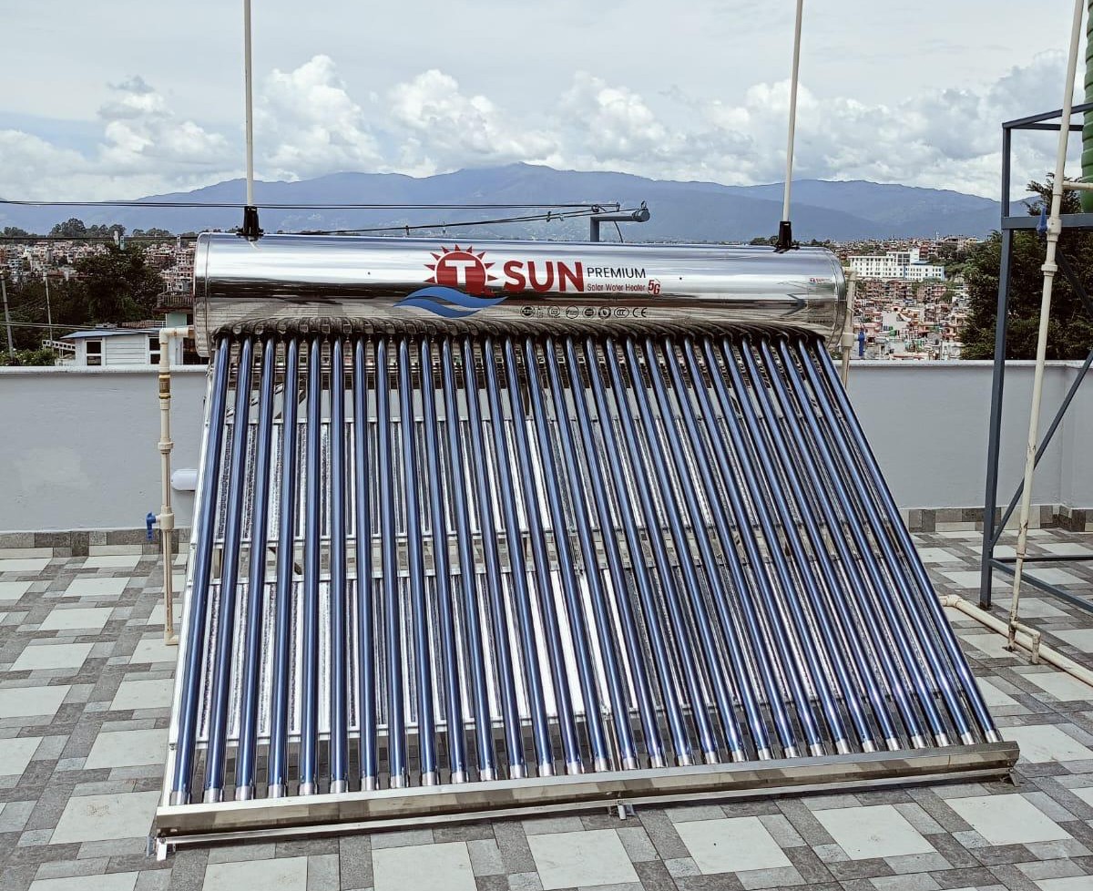 T-SUN solar water heater installed on rooftop in Nepal
