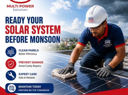 Solar maintenance service before monsoon season in Nepal with technician cleaning rooftop solar panels